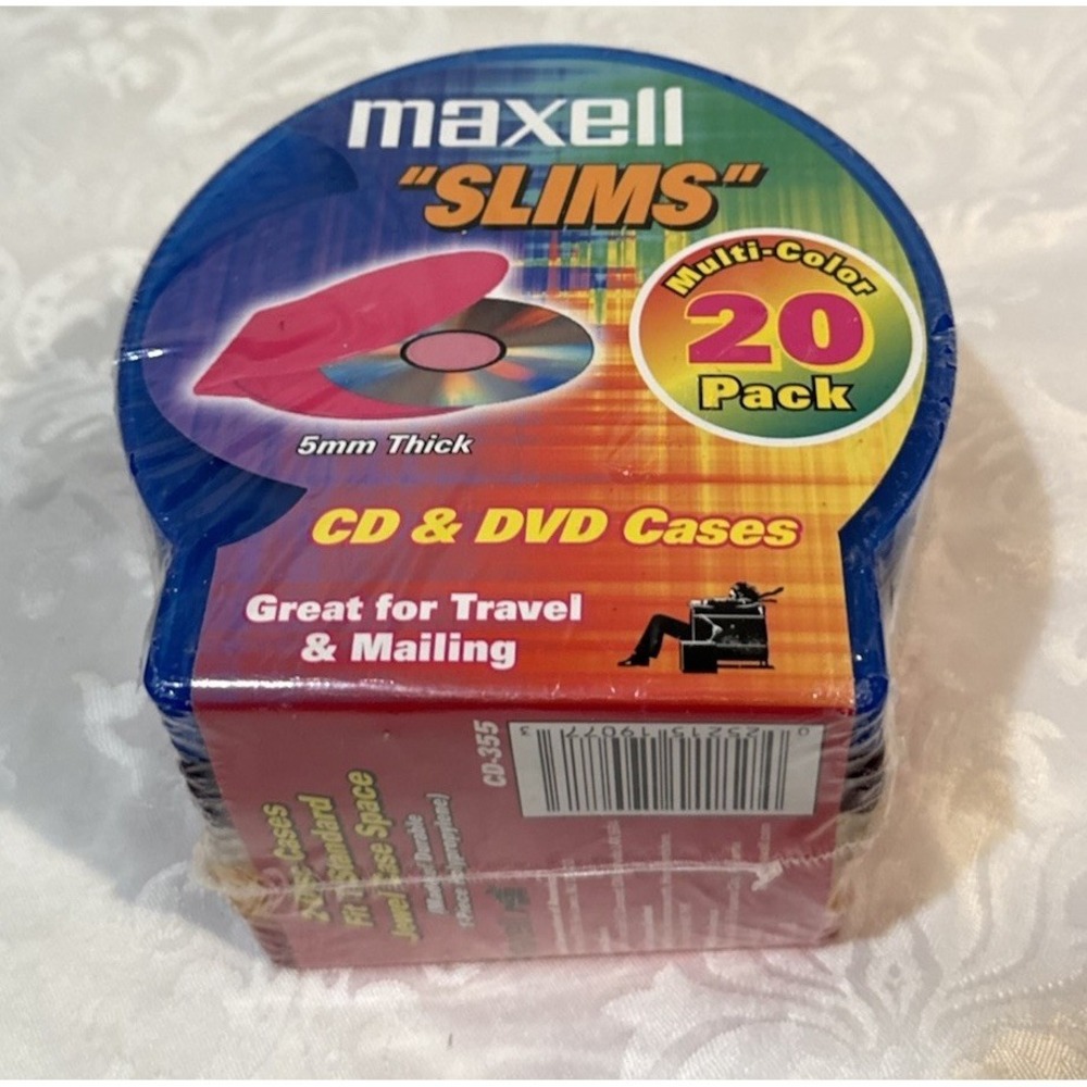 Maxell Slims CD & DVD Clear Plastic 5mm Storage Cases-20 Pack #CD-355-NEW-Sealed